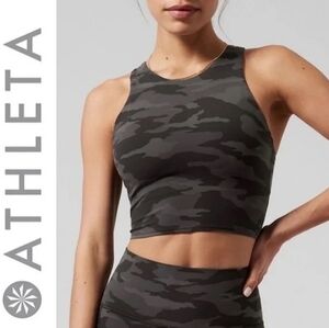 Athleta Conscious Crop Top Bra Black Grey Camo Size S Athleisure Activewear Yoga
